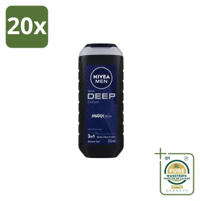 Imagen del producto de 20 unidades de gel de ducha Nivea Men Deep Clean - 250 ml - Paquete de suministro - 20 piezas