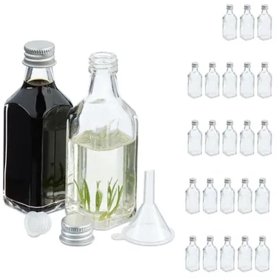 Produktbild von PromoHome® Glasflaschen Set mit 25 - 50 ml Mini-Flaschen mit Schraubverschluss und Korken - Durchsichtige Shotflaschen zum Befüllen