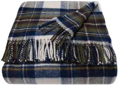 Zdjęcie produktu dla Kołdra Unyqoos® z wełny merynosów w tartan, 150 x 183 cm, 100% wełna merynosów, kolor niebieski (w odcieniu "dämpftes Blau"), idealna jako pled na sofę lub do łóżka