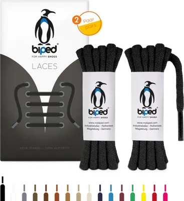 Produktbild von biped LACES 2 Paar dicke runde Schnürsenkel aus Baumwolle 5mm z2902(schwarz,200 cm)