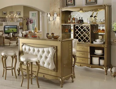 Image de Ensemble complet de bar comprenant : table de bar, 2 tabourets de bar, style baroque/rococo