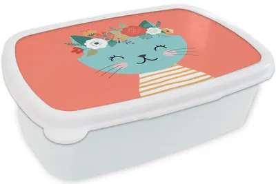 Produktbild von KitchenYeah® Lunchbox Brotzeit Brotdose 17x11 cm Katze - Blumen - Rosa Kinder Brotzeitdose - Lunch Box - Kinder - Sandwich-Box - Schulbox - Lunch Boxen