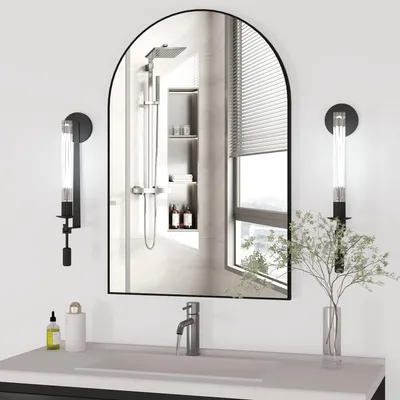 Produktbild von Gebogene Wandspiegel mit schwarzem Metallrahmen 60 x 90 cm