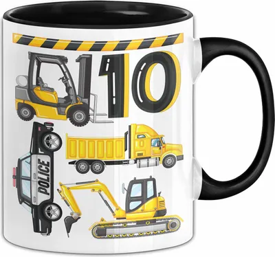 Produktbild von 10. Geburtstag Geschenk Tasse Becher Jungen Jungs Baustelle Polizei Geburtstagsgeschenk 10 (Schwarz)
