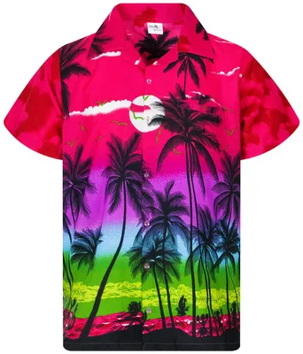 Produktbild von King Kameha Hawaiihemd "Beach" in Pink Herren Hawaii-Hemd Kurzarm Front-Tasche Stylish