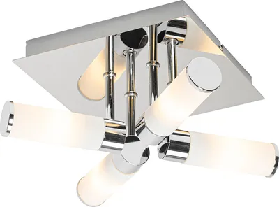 Produktbild von QAZQA - Moderne Bad I Badezimmer-Außen Deckenleuchte I Deckenlampe I Lampe I Leuchte Chrom 4-flammig IP4-flammig4-flammig - Bath I Außenbeleuchtung - Stahl Quadratisch - LED geeignet G9