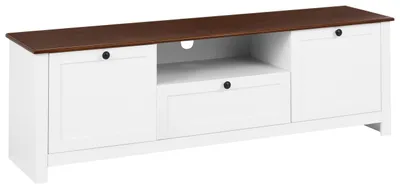 Produktbild von BELIANI TV Möbel Weiß u. Dunkelbraun MDF Gummibaumholz Platte mit Türen und Schublade Landhausstil TV Schrank Lowboard Wohnzimmer