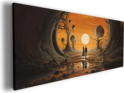Produktbild von Wallario Premium Leinwandbild Sonnenuntergang in einer fremden Welt in Größe 50 x 125 cm