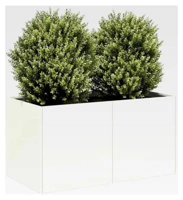 Produktbild von Blumenkästen, Weiß, 80 x 40 x 40 cm, kaltgewalzter Stahl, Hochbeet, für Garten, Pflanzgefäß, für Blumen, Sukkulenten, Terrasse, Balkon