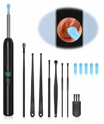 Produktbild von Ohrasenreiniger mit Kamera - Otoskop Kamera 1080P HD - Wi-Fi Ohrreinigungskamera - Ohrreinigungsset - 6 LED - für iOS und Android - Schwarz
