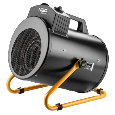 Obrázek produktu pro NEO TOOLS Elektrický ohřívač 5kW, topné těleso z nerezové oceli, nastavitelný termostat, ochrana proti přehřátí, s ventilátorem, nastavitelný úhel nastavení, izolovaná rukojeť, IPX4 pro použití ve vlhkých místnostech, průtok vzduchu 366 m3/h