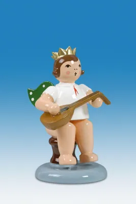 Produktbild von Holzfigur Engel sitzend mit Laute ohne Krone Höhe 6cm NEU