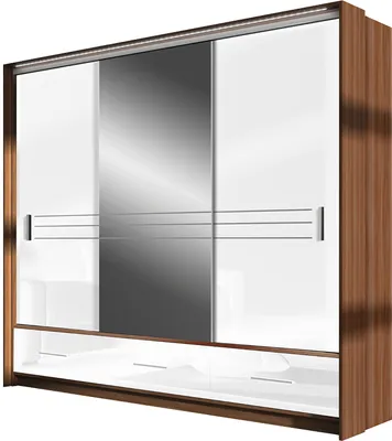 Produktbild von Schwebetürenschrank Rotterdam, 3-türig Kleiderschrank mit 1 Spiegel, Moderne Garderobe, Schrank in Größe: 225 x 200 x 61 cm