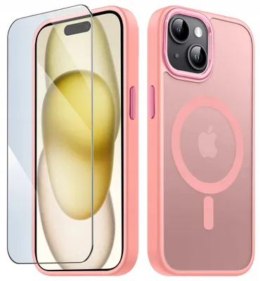 Produktbild von Hülle für iPhone 15 Plus mit MagSafe, mattes Matt Case + 9H-Displayschutzfolie
