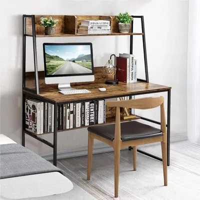 Immagine prodotto di Scrivania - Tavolo da lavoro - Scrivania per computer - Scrivania - Scrivania da studio - Impiallacciatura in legno con struttura in metallo