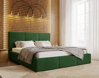 Obrázek produktu pro Postel 160x200 cm Lary s úložným prostorem – čalouněná postel, ložnicová postel – manželská postel s kovovým roštem – zelený samet