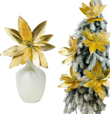 Obrázok produktu pre Zlatá poinsettia Poinsettia na paličke - kvety vianočného stromčeka 30 cm