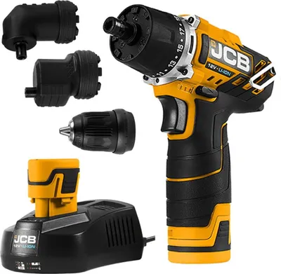 Produktbild von JCB Akku Bohrschrauber 12V mit 2 Akkus 2,0Ah, Ladegerät und 3 Bohrfutteraufsätze