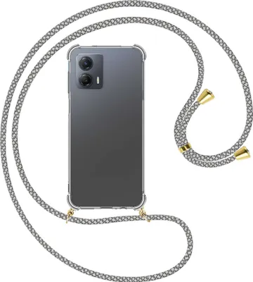 Produktbild von Handykette Backcover-Schutzhülle mit Band (Metall goldfarben) für Motorola Moto G53 5G (6.5'') - weiß/grau kariert