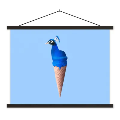 Produktbild von MuchoWow® Textilposter Pfau - Eistüte - Eiscreme - Blau - Vogel 40x30 cm mit schwarzem Rahmen - Dekorationen