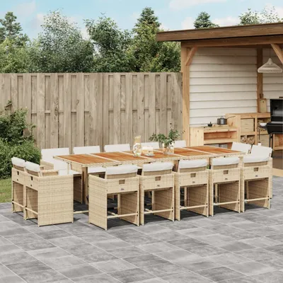Produktbild von Design 15-tlg. Garten-Essgruppe mit Kissen Beige Poly Rattan, Gartenmöbel-Sets 2024 Neu