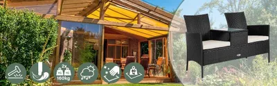 Produktbild von Jack & Jill Bank mit Tisch aus Poly-Rattan - Schwarz/Creme