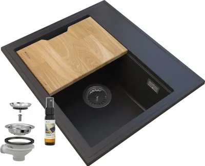 Produktbild von Granitan | Spüle FOXAL - Schwarz - Granit mit Chromsiphon - Hochwertig und funktional