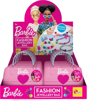 A display of Barbie Fashion Jewellery Bag craft kits.