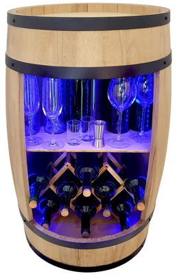 Immagine prodotto di Botte in legno con portabottiglie - Scaffale per vino. Diametro 80 cm. Mobile bar rustico decorativo Portabottiglie - Mobile bar da casa Birra alla spina, whisky bar Portabottiglie rustico