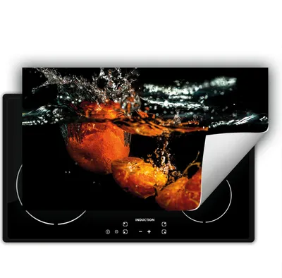 Produktbild von DarHaus Herdabdeckplatte 90x52 cm Anti Rutsch Matte Aufrollbar, schwarz - Wasser - Orange