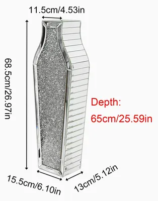 Produktbild von Spiegelvase mit Crushed Diamonds - Boden-Vase Modell A - Große Glasvase - Kristall Silber - Für Pampasgras und Kunstblumen - Moderne Deko