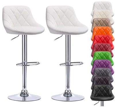 Produktbild von 2er-Set Barhocker - Barstuhl/Thekenhocker - Höhenverstellbar - 360° Drehbar - Gepolsterte Sitzfläche - Metallgestell - Ohne Armlehnen - Weiß