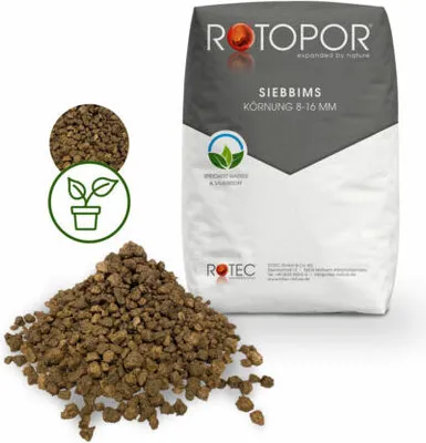 Produktbild von Rotopor Siebbims Naturbims Ungewaschen Körnung 4-8 mm Bims Bimskies Mulch Substrat 25L Sack