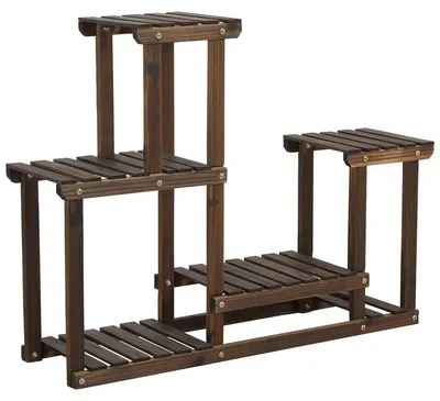Produktbild von Pflanzenregal Blumenregal Blumenständer - 6 Ablagen - 95 x 25 x 73 cm - Holz - Naturfarben - Für Wohnzimmer, Balkon und Garten