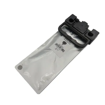 A silver pouch with a black handle and a label is shown against a white background.