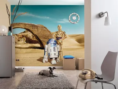 Immagine prodotto di Murale Komar "Star Wars Lost Droids", blu/beige/oro, C-3PO, R2D2, 368 x 254 cm