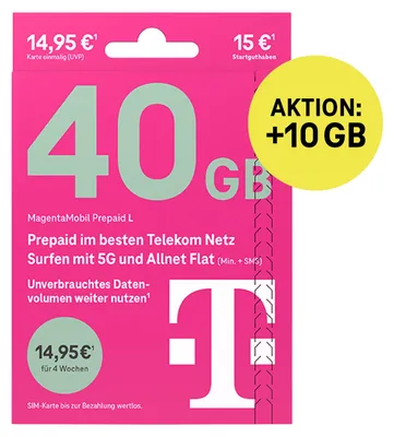 Produktbild von Telekom MagentaMobil Prepaid L Simkarte Prepaidkarte mit 15 € Startguthaben