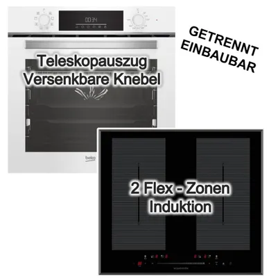Produktbild von Herdset Beko Einbau-Backofen Teleskopauszug SteamShine® weiß + Wolkenstein Induktionskochfeld Booster Flexzonen