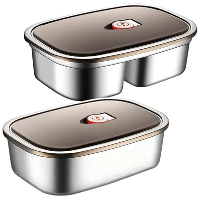 Produktbild von Lunchbox aus Edelstahl, Lunchbox für Erwachsene, 2 Fächer & Bento-Box-Set, auslaufsicherer Lebensmittelbehälter, 1200 ml, 21,5 x 15,5 x 6,5 cm