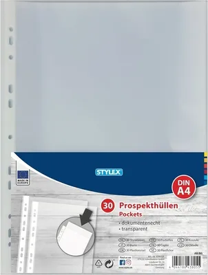 Produktbild von Stylex Prospekthüllen - DIN A4 - 30 Stück