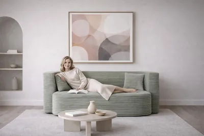 Produktbild von MyFoam Schaumstoff-Schlafsofa 3-Sitzer in Mintgrün – Kaltschaum, Cordbezug, klappbar 112×200 cm