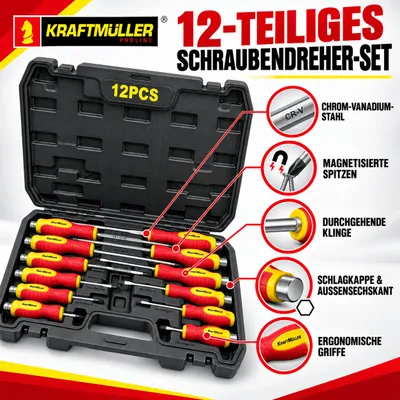 Produktbild von Schraubendrehersatz Schraubenzieher Kreuz und Schlitz 12-teilig
