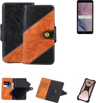 Produktbild von K-S-Trade Handyhülle Schutzhülle Bookstyle Case Wallet-Case kompatibel mit Nokia C01 Plus Handy Cover Bumper Klapphülle schwarz hellbraun 1x