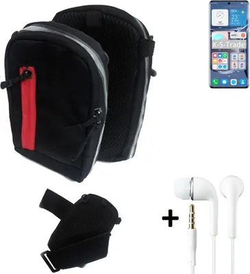 Produktbild von K-S-Trade Outdoor Gürteltasche Holster Umhängetasche + Kopfhörer kompatibel mit Huawei P50 Pro SD888 schwarz Handy Tasche Case travelbag