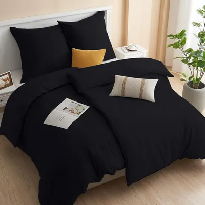 Produktbild von Bettwäsche-Set Mikrofaser 135x200 4tlg. Schwarz Reißverschluss