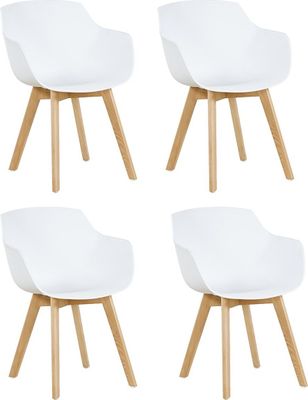 HJ_WeDoo 4er Set Sessel Skandinavisch Wohnzimmerstuhl Modern Esszimmerstühle mit solide Buchenholz Bein, Weiß