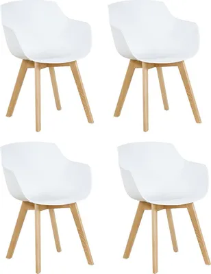 Produktbild von HJ_WeDoo 4er Set Sessel Skandinavisch Wohnzimmerstuhl Modern Esszimmerstühle mit solide Buchenholz Bein, Weiß