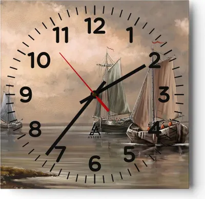 Produktbild von Wanduhr - Quadrat - Glasuhr - Meer Boot Fischer - 40x40cm - Schleichendes Uhrwerk - Lautlos - zum Aufhängen bereit - Dekoration Modern - Wanddekoration aus Glas - C4AC40x40-3514
