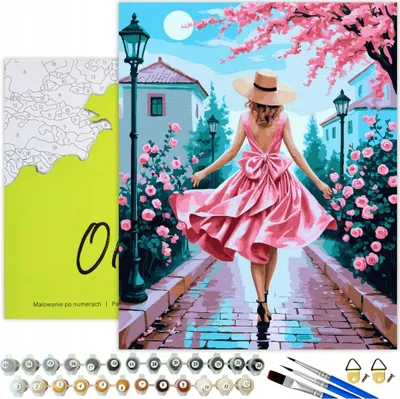 Produktbild von Malen nach Zahlen Erwachsene Frau Rosen Weg 50x40 - 30 Acrylfarben, Leinwand mit Holzrahmen, 3 Pinseln und Zubehör Oh Art!