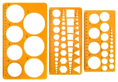 3 runde Kunststoff-Schablonen, transparent orange, 25×14,5 cm